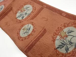 ふくれ織丸文に花葉模様織出し名古屋帯